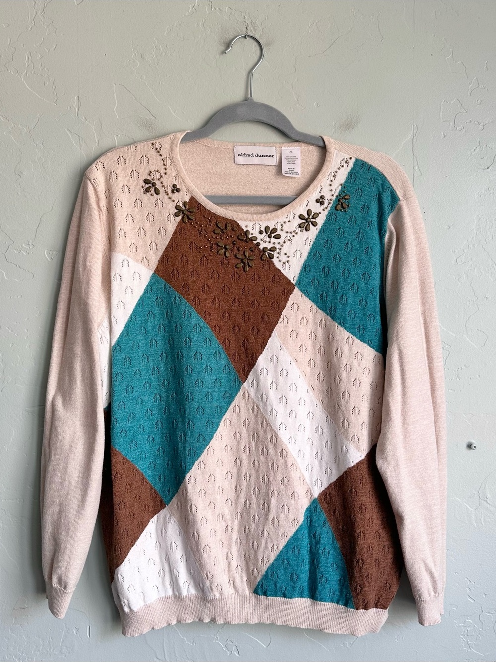 Vintage Alfred Dunner Fall Patch Knit Sweater XL Cottagecore Grandmacore